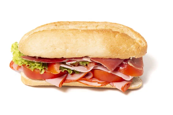 Sandwich Met Paio Worst Ham Een Witte Achtergrond — Stockfoto