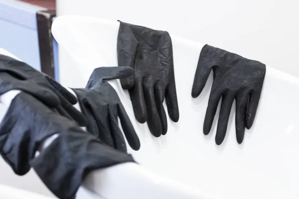 View Set Black Washing Hair Gloves Beauty Salon — Stock Photo, Image
