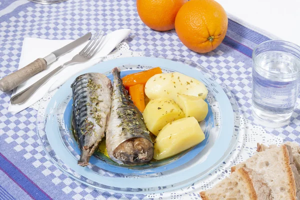 Close View Traditional Portuguese Meal Mackerel Fish Potato Carrot — Stock Photo, Image