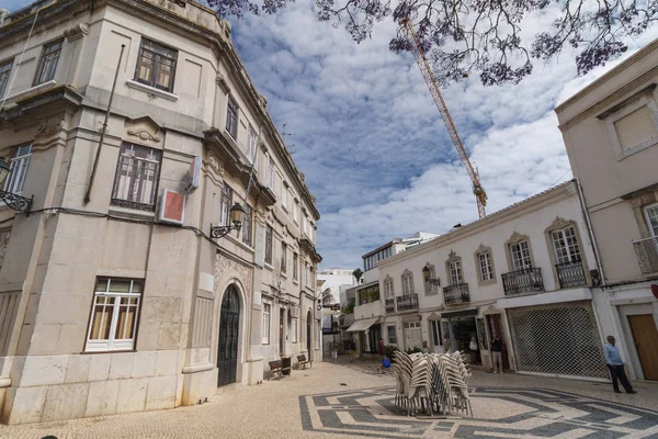 Touristische Innenstadt Der Stadt Faro Mit Cafés Restaurants Und Touristen — Stockfoto