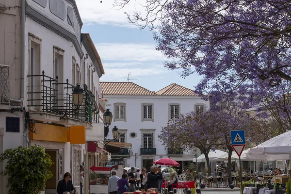 Turystycznym Centrum Miasta Faro Kawiarni Restauracji Turystów — Zdjęcie stockowe