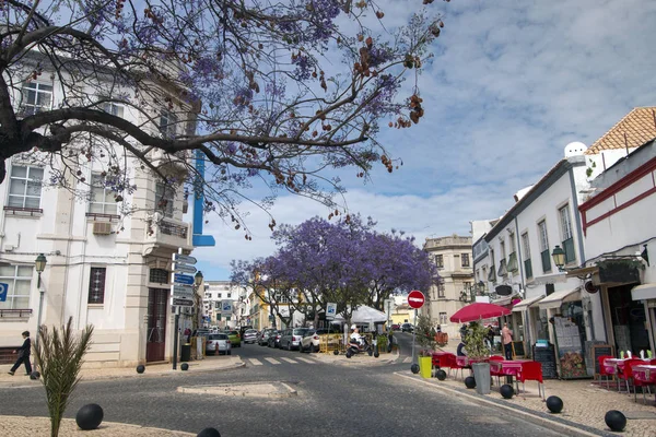 Centro Turístico Cidade Faro Com Cafés Restaurantes Turistas — Fotografia de Stock