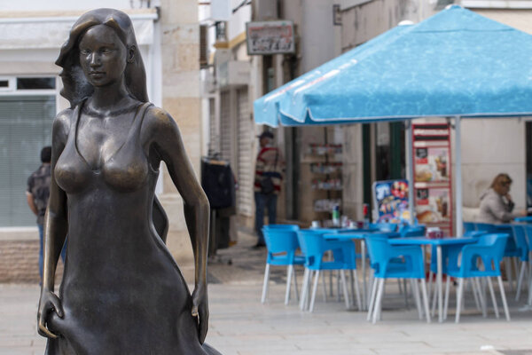 OLHAO, PORTUGAL: 27th MAY 2018 - View of the statue of Floripes on Olhao city, Portugal.