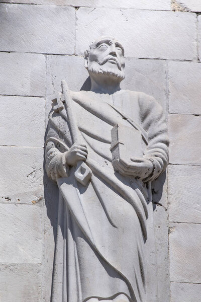 Close up view of a Sculpture in a Christian church, Tavira, Portugal.