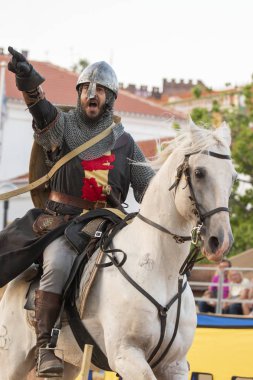 Silves, Portekiz - 11 Ağustos 2018: Ortaçağ kostüm karakterler Ortaçağ adil olay.
