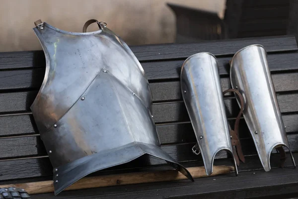 Close up view of Medieval battle chest plate armor.