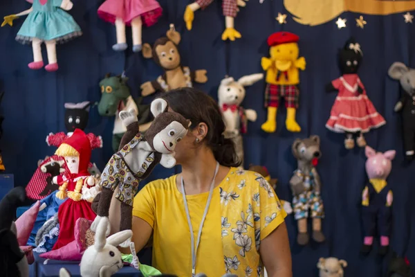 拉戈阿 葡萄牙 第十八 2018年8月 木偶工匠在当地展览博览会的农业 质朴的工匠 传统艺术和工艺品位于葡萄牙拉戈阿 — 图库照片