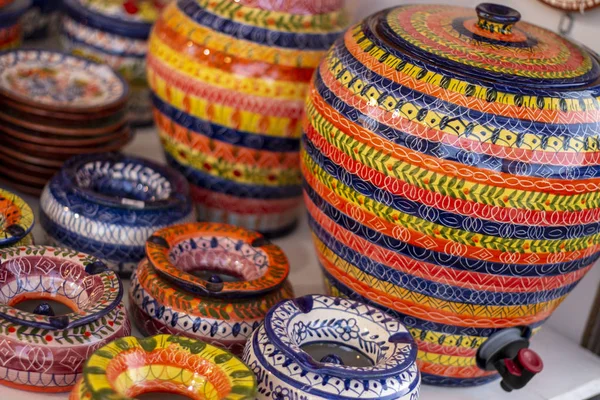 Groupe Pots Terre Cuite Souvenir Portugais Coloré — Photo