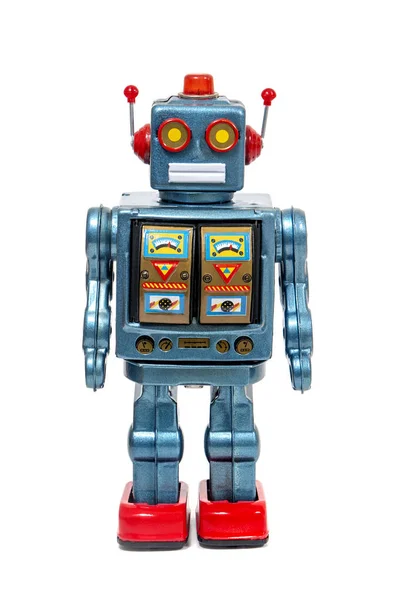 Vintage Tin Robot Toy Isolated White Background — Stock Photo, Image