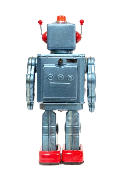 Vintage Juguete Robot Estaño Aislado Sobre Fondo Blanco — Foto de Stock