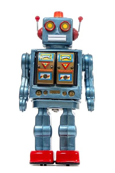 Vintage Tin Robot Toy Isolated White Background — Stock Photo, Image