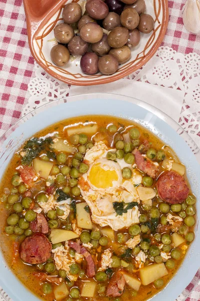 Repas Culinaire Portugais Traditionnel Pois Verts Avec Oeuf Pommes Terre — Photo