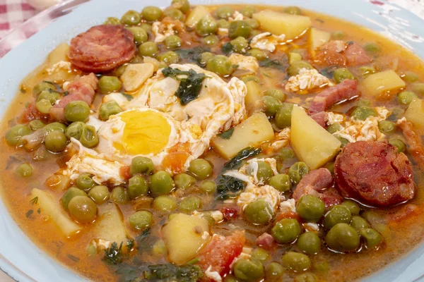 Repas Culinaire Portugais Traditionnel Pois Verts Avec Oeuf Pommes Terre — Photo