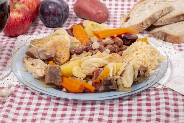 Vergrote Weergave Van Traditionele Cozido Portugese Gekookte Ragout Met Rundvlees — Stockfoto