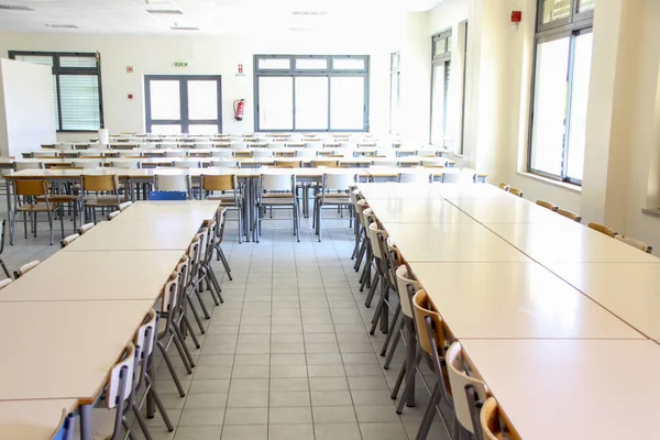 Interior View Empty School Canteen Tables Chairs — Stock Photo, Image
