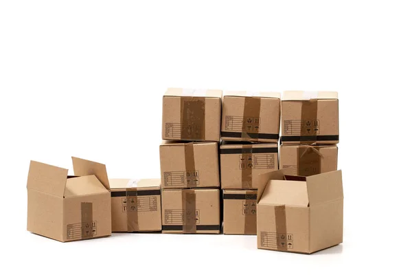 Many Classic Cardboard Boxes Isolated White Background — Stock Photo, Image