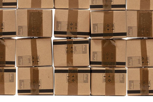 Banyak Kotak Kardus Klasik Terisolasi Atas Latar Belakang Putih — Stok Foto