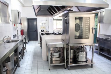 large industrial kitchen made with stainless steel. clipart