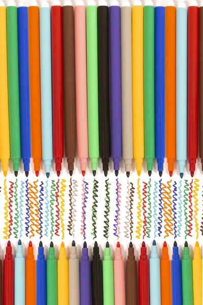 Set Colorful Felt Pens Scribble Isolated White Background — Stock Photo, Image