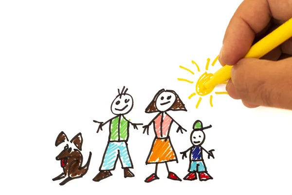 Childs Drawing Family White Background — Stock Photo, Image