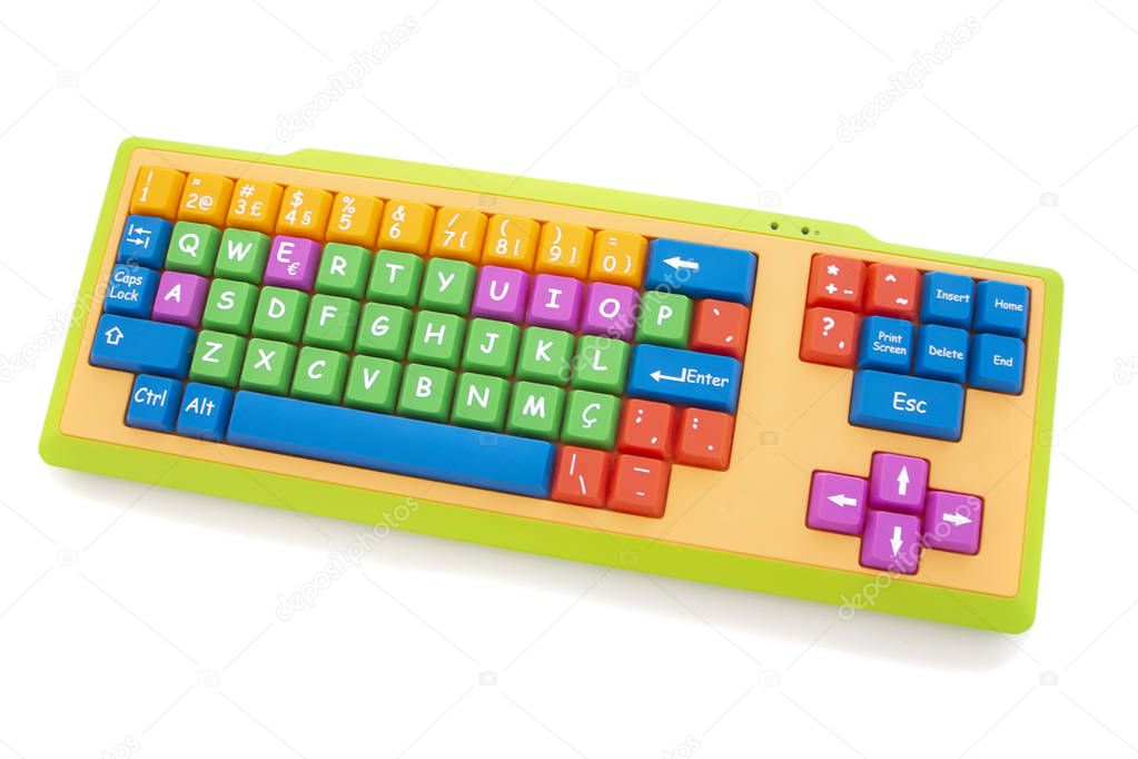 kids learning colorful keyboard isolated on a white background.