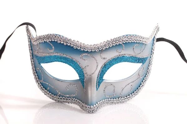 Maschera Veneziana Blu Isolata Sfondo Bianco — Foto Stock