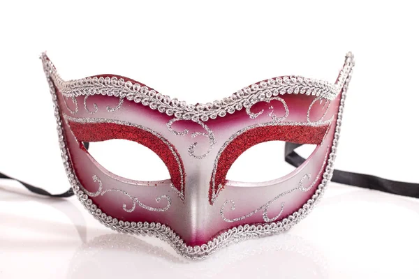 Maschera Veneziana Rossa Isolata Sfondo Bianco — Foto Stock