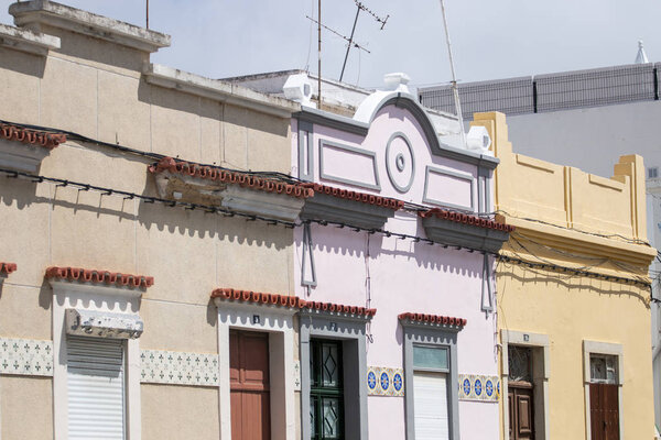View of the typical beautiful architecture on buildings of portuguese cities.
