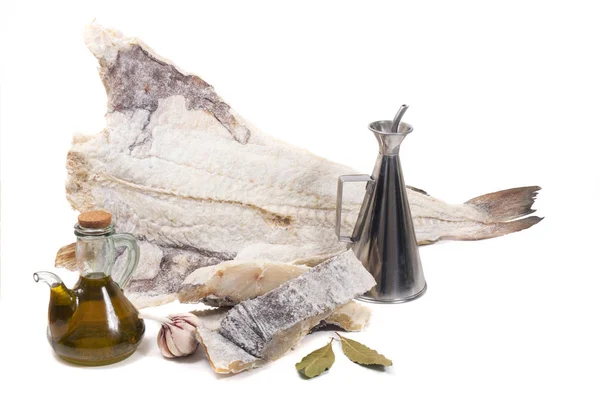Zeytinyağı ile tuzlu morina balığı — Stok fotoğraf