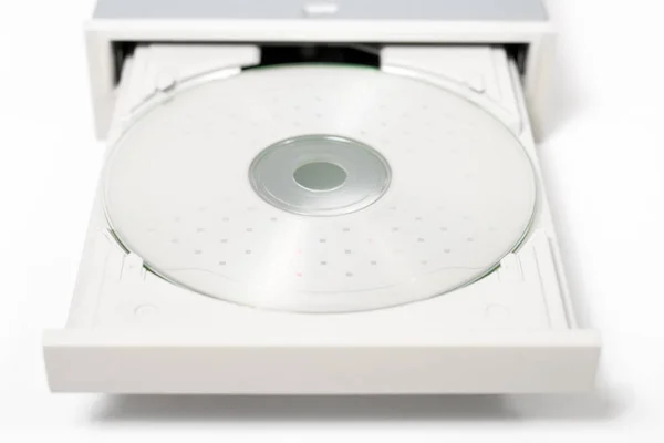 Open dvd-rom on white — Stock Photo, Image