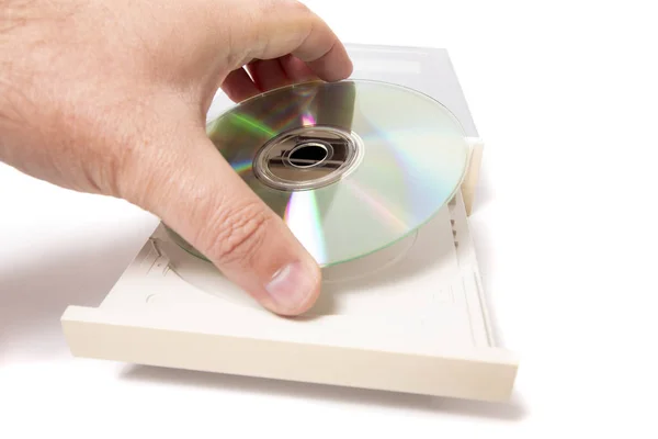 Open DVD-ROM op wit — Stockfoto