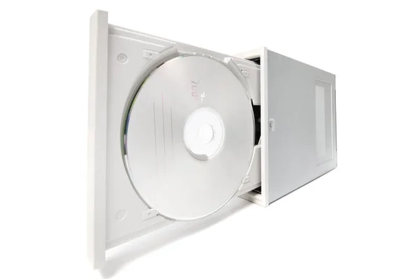 Open dvd-rom on white — Stock Photo, Image