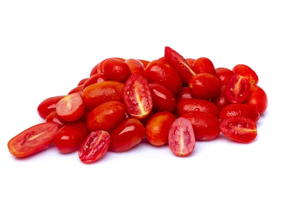 Grupo Mini Tomates Vermelhos Roma Isolados Fundo Branco — Fotografia de Stock