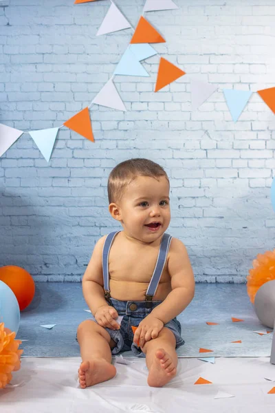 Party Für Ein Jahr Baby Junge Mit Einem Set Bestehend — Stockfoto