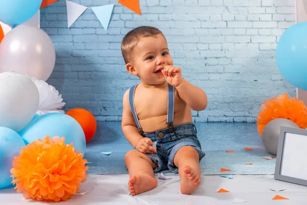 Festa Para Menino Ano Com Conjunto Composto Por Balões Fitas — Fotografia de Stock