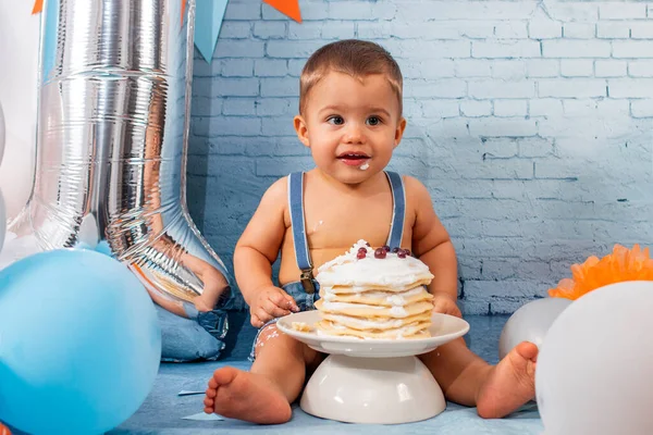 Festa Para Menino Ano Com Conjunto Composto Por Balões Fitas — Fotografia de Stock