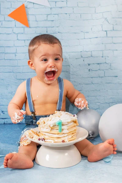 Festa Para Menino Ano Com Conjunto Composto Por Balões Fitas — Fotografia de Stock