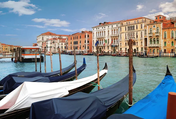 Venice Italy Jun 2018 Moored Gondolas Grand Canal Colorful Buildings Royalty Free Stock Images