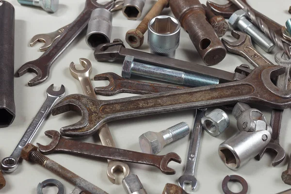 Variety of metal tools for car repair close up