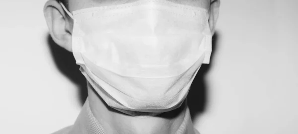 Guy White Medical Mask Black White Photography — Stock Photo, Image