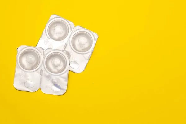 Contact Lenses Packaging Yellow Background Lenses Every Day — Stock Photo, Image