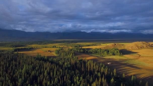 Atardecer Épico Estepa Kurai Chuy Tramo Las Montañas Altai — Vídeos de Stock