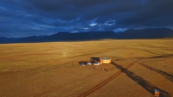 Epic Sunset Kurai Steppe Chuy Tract Altai Mountains Stock Footage