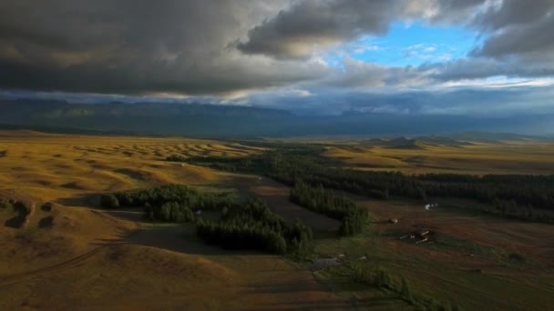 Epic Sunset Kurai Steppe Chuy Tract Altai Mountains — Stock Video