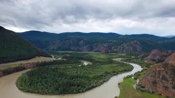 Flight Katun River Mountain Altai — Stock Video