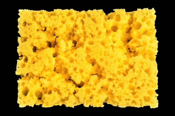 Ношенная Желтая Губка Мытья Посуды Черном Фоне Крупным Планом Абстрактный — стоковое фото