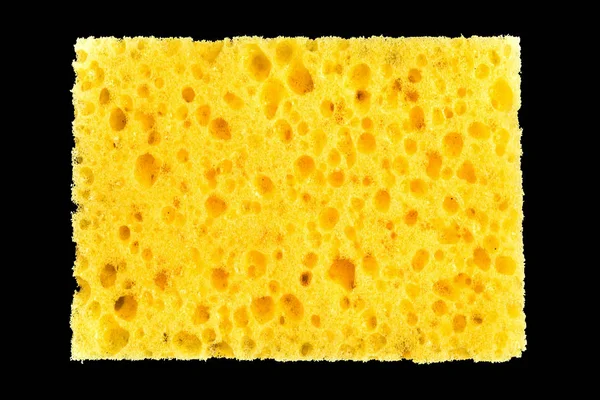 Новая Желтая Губка Мытья Посуды Черном Фоне Крупный План Абстрактного — стоковое фото