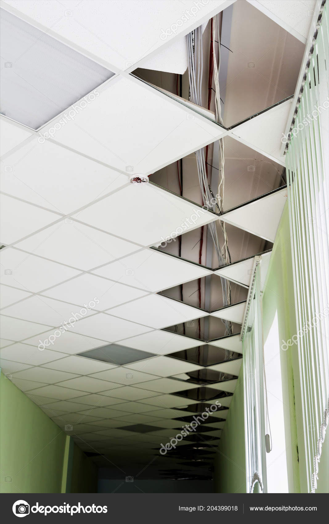 False Ceiling Hides Wiring Opened Hung Ceiling Construction
