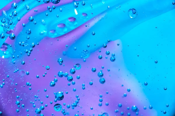 Vatten Och Olja Bubbla Blå Bakgrund Makro Skott Vackra Vatten — Stockfoto