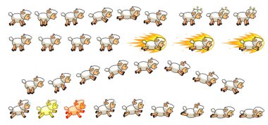 Pamuk koyun oyun Sprites. Yan kaydırma, eylem, macera ve sonsuz runner oyunu.